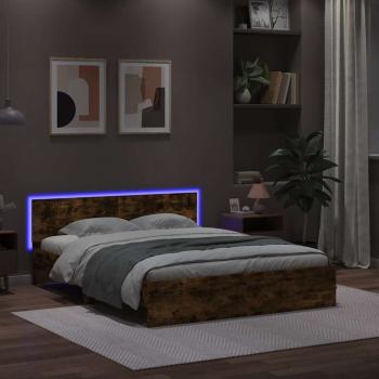 Bettgestell mit Kopfteil LED-Beleuchtung Räuchereiche 150x200cm