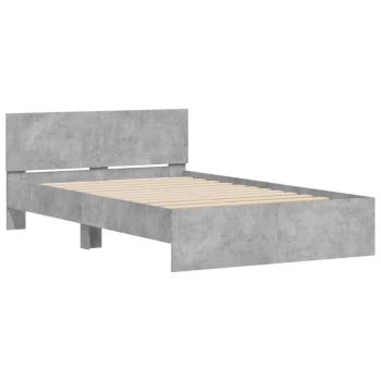 Bettgestell mit Kopfteil LED-Beleuchtung Betongrau 140x200 cm