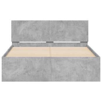 Bettgestell mit Kopfteil LED-Beleuchtung Betongrau 135x190 cm