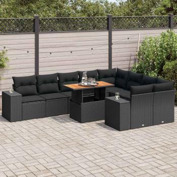 ARDEBO.de - 10-tlg. Garten-Sofagarnitur mit Kissen Schwarz Poly Rattan