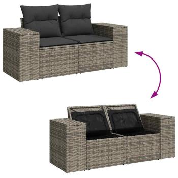 10-tlg. Garten-Sofagarnitur mit Kissen Grau Poly Rattan Akazie
