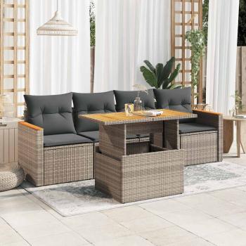 ARDEBO.de - 5-tlg. Garten-Sofagarnitur mit Kissen Grau Poly Rattan Akazie