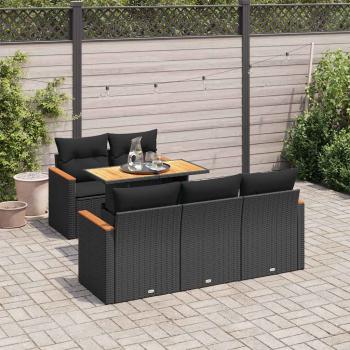 ARDEBO.de - 6-tlg. Garten-Sofagarnitur mit Kissen Schwarz Poly Rattan