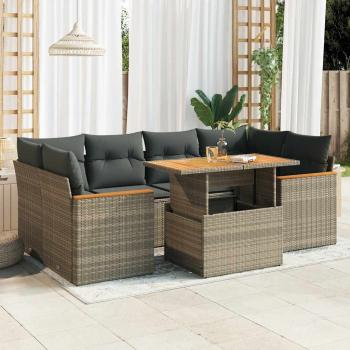 ARDEBO.de - 6-tlg. Garten-Sofagarnitur mit Kissen Grau Poly Rattan Akazie