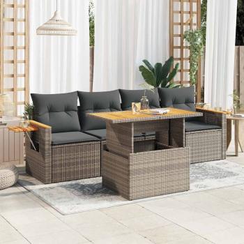 ARDEBO.de - 5-tlg. Garten-Sofagarnitur mit Kissen Grau Poly Rattan Akazie
