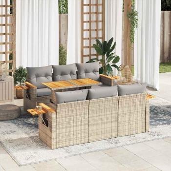 ARDEBO.de - 7-tlg. Garten-Sofagarnitur mit Kissen Beige Poly Rattan Akazie