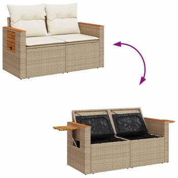 ARDEBO.de - 7-tlg. Garten-Sofagarnitur mit Kissen Beige Poly Rattan Akazie