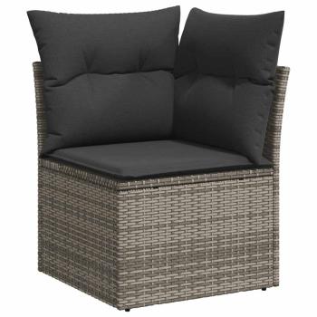 7-tlg. Garten-Sofagarnitur mit Kissen Grau Poly Rattan Akazie
