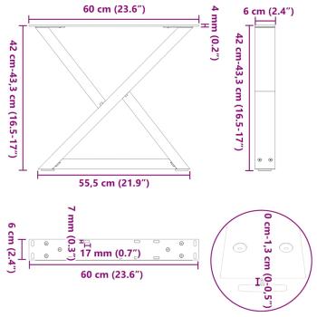 Couchtischbeine 2 Stk. Naturstahl 60x(42-43,3) cm Stahl