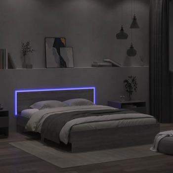 Bettgestell mit Kopfteil LED-Beleuchtung Grau Sonoma 150x200 cm