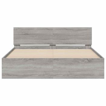 Bettgestell mit Kopfteil LED-Beleuchtung Grau Sonoma 150x200 cm