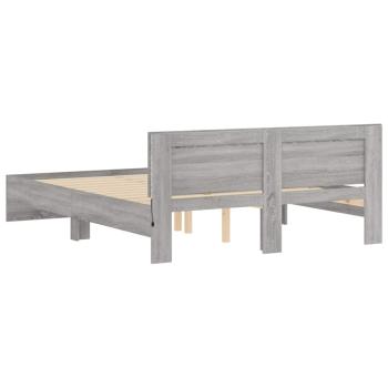 Bettgestell mit Kopfteil LED-Beleuchtung Grau Sonoma 150x200 cm