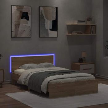 Bettgestell mit Kopfteil LED-Beleuchtung Sonoma-Eiche 120x190cm