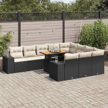 ARDEBO.de - 10-tlg. Garten-Sofagarnitur mit Kissen Schwarz Poly Rattan