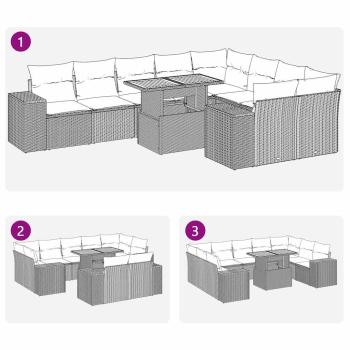 10-tlg. Garten-Sofagarnitur mit Kissen Schwarz Poly Rattan
