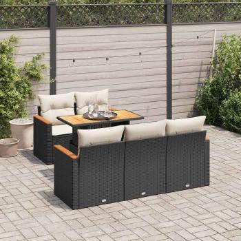 ARDEBO.de - 6-tlg. Garten-Sofagarnitur mit Kissen Schwarz Poly Rattan