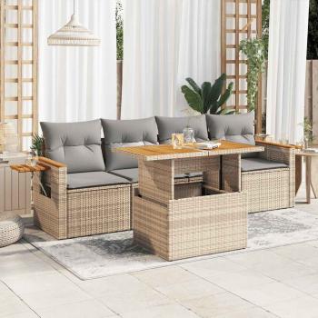 ARDEBO.de - 5-tlg. Garten-Sofagarnitur mit Kissen Beige Poly Rattan Akazie