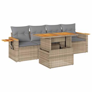 5-tlg. Garten-Sofagarnitur mit Kissen Beige Poly Rattan Akazie