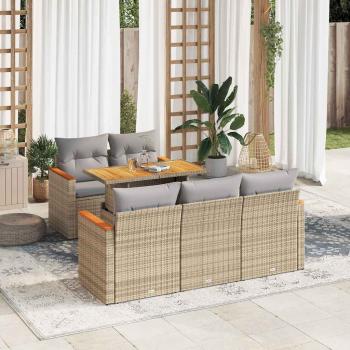 ARDEBO.de - 6-tlg. Garten-Sofagarnitur mit Kissen Beige Poly Rattan Akazie