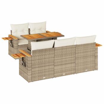 6-tlg. Garten-Sofagarnitur mit Kissen Beige Poly Rattan Akazie