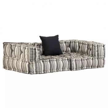 ARDEBO.de - 2-Sitzer Modularer Pouf Grau Gestreift Stoff