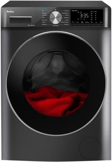 ARDEBO.de Amica WA 484 085 G 8kg Frontlader Waschmaschine, 60 cm breit, 1400 U/Min, AquaStop, LED-Display, AutoSensor Mengenautomatik, Kindersicherung, dunkelgrau (1194934)