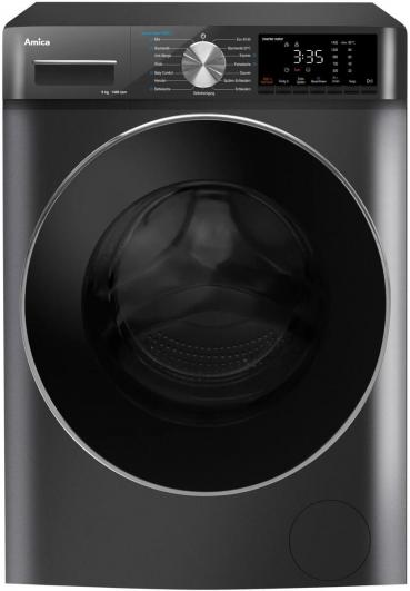 Amica WA 484 085 G 8kg Frontlader Waschmaschine, 60 cm breit, 1400 U/Min, AquaStop, LED-Display, AutoSensor Mengenautomatik, Kindersicherung, dunkelgrau (1194934)