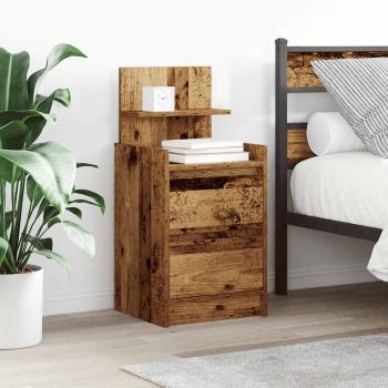 ARDEBO.de - Nachttisch mit 2 Schubladen Altholz-Optik 38x34x80 cm