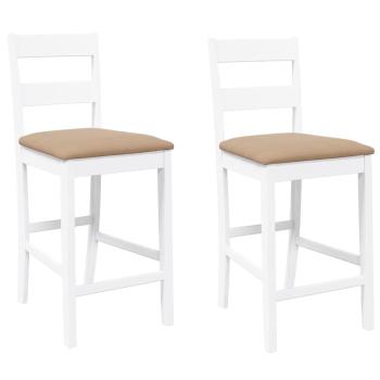 Barhocker mit Kissen 2 Stk. Weiß Massivholz Gummibaum