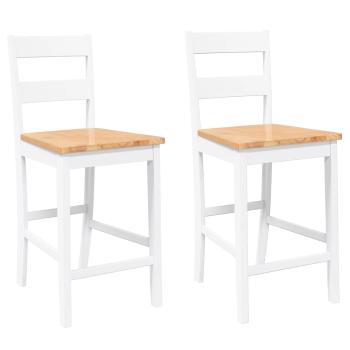 Barhocker 2 Stk. Weiß Massivholz Gummibaum