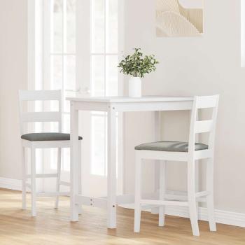 Barhocker mit Kissen 2 Stk. Weiß Massivholz Gummibaum