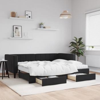 ARDEBO.de - Tagesbett Ausziehbar mit Schubladen Schwarz 90x190 cm Samt