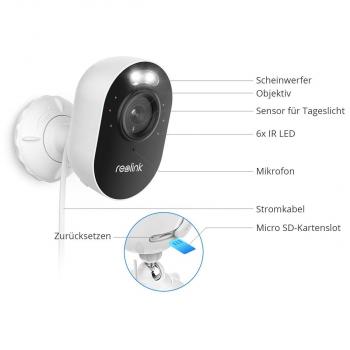 Reolink Lumus Series E430 4 MP Dualband WLAN Bullet Überwachungskamera mit Scheinwerfer, Nachtsicht in Farbe, Weiß