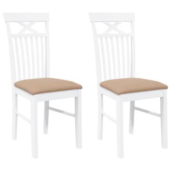 Esszimmerstühle mit Kissen 2 Stk. Weiß Massivholz Gummibaum