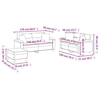 3-tlg. Sofagarnitur mit Kissen Cappuccino-Braun Kunstleder
