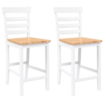 Barhocker 2 Stk. Weiß Massivholz Gummibaum