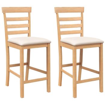 Barhocker mit Kissen 2 Stk. Natur Massivholz Gummibaum