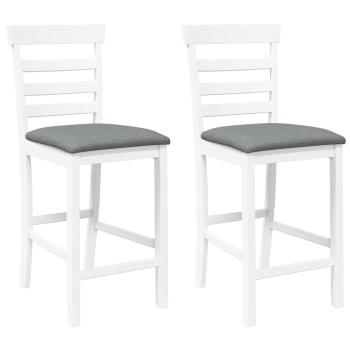 Barhocker mit Kissen 2 Stk. Weiß Massivholz Gummibaum