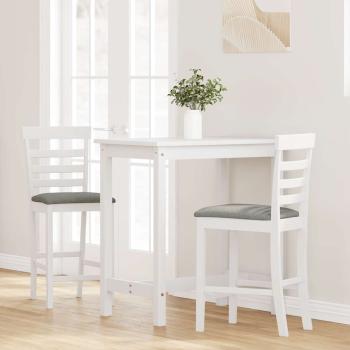 Barhocker mit Kissen 2 Stk. Weiß Massivholz Gummibaum