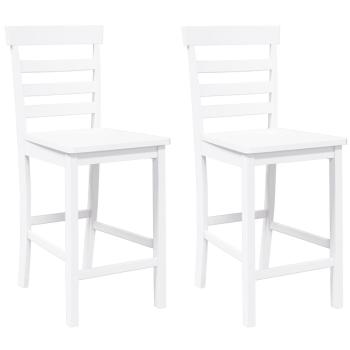 Barhocker 2 Stk. Weiß Massivholz Gummibaum