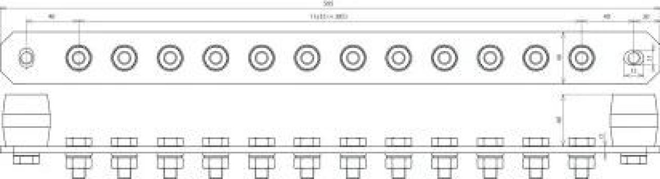 Dehn PAS I 12AP M10 Potentialausgleichsschiene, mit Federring, 12polig, 505 x 40 x 6 mm, V2A (472239)