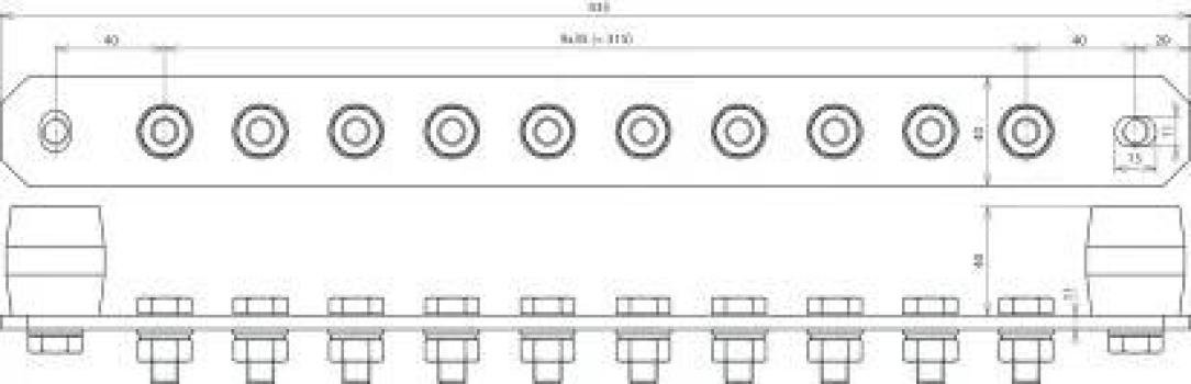 Dehn PAS I 10AP M10 Potentialausgleichsschiene, mit Federring, 10polig, 435 x 40 x 6 mm, V2A (472219)