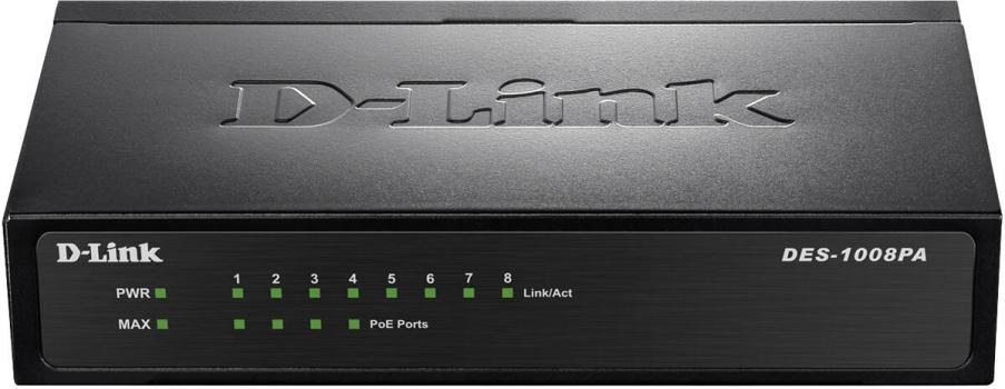 ARDEBO.de D-Link DES-1008PA 8-Port Fast Ethernet PoE Desktop Switch, 4x PoE, IP20