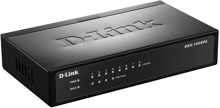 D-Link DES-1008PA 8-Port Fast Ethernet PoE Desktop Switch, 4x PoE, IP20