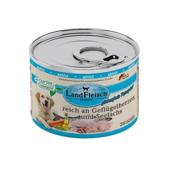 ARDEBO.de Landfleisch Dog Classic Geflügelherzen & Seelachs mit Gartengemüse 195g