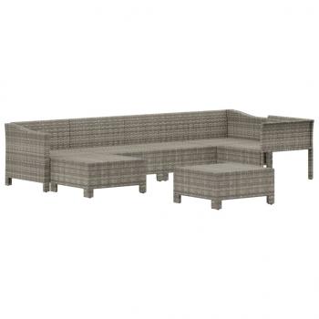7-tlg. Garten-Lounge-Set mit Kissen Grau Poly Rattan