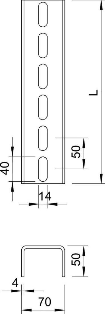 OBO Bettermann US 7 300 FT U-Stiel, 3-seitig, gelocht, 70x50x3000mm, Stahl (6340377)
