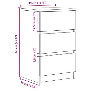 Nachttisch mit 3 Schubladen Schwarz 39x35x65 cm