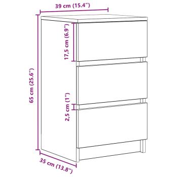 Nachttisch mit 3 Schubladen Artisan-Eiche 39x35x65 cm