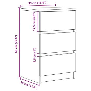 Nachttisch mit 3 Schubladen Altholz-Optik 39x35x65 cm